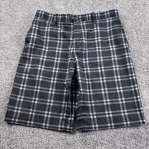 Snake Eyes Bermuda Shorts Men's 34 Black Plaid 11" Golf Casual Stretch Y2K